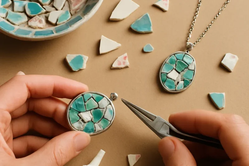 DIY Mosaic Jewelry Using Broken Ceramics