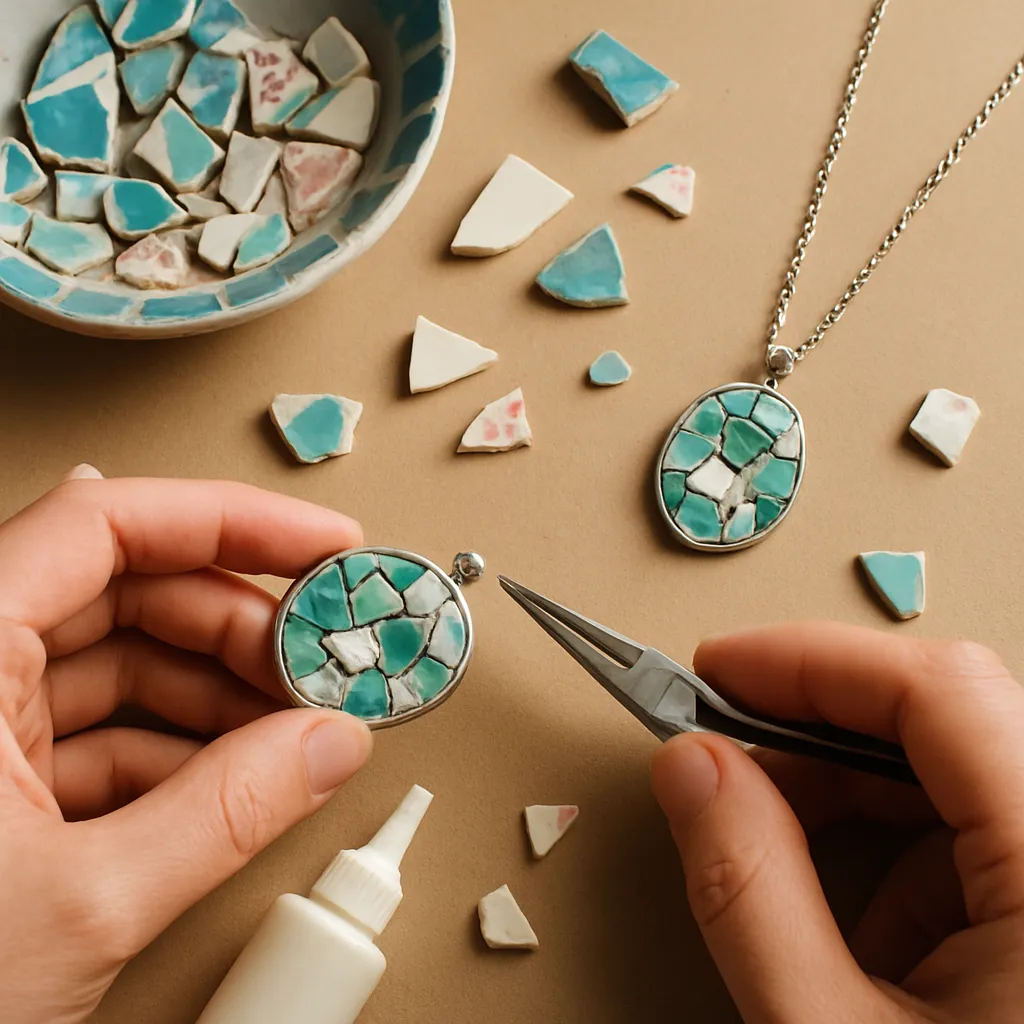 DIY Mosaic Jewelry Using Broken Ceramics